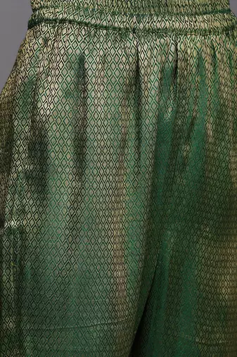 Women Green Geometric Woven Design Kurta with Sharara & With Sequin Dupatta
