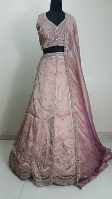 Pastel Pink Embroidered Organza Lehenga Choli 2