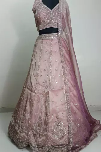 Pastel Pink Embroidered Organza Lehenga Choli