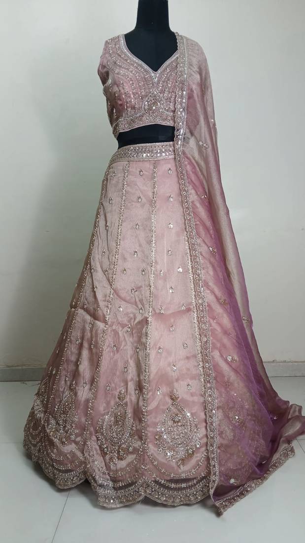 Pastel Pink Embroidered Organza Lehenga Choli