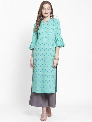 Women Sea Green Floral Printed Pure Cotton Kurta with Palazzos 2