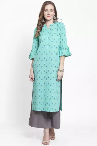 Women Sea Green Floral Printed Pure Cotton Kurta with Palazzos