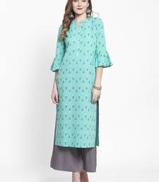 Women Sea Green Floral Printed Pure Cotton Kurta with Palazzos