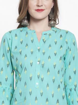Women Sea Green Floral Printed Pure Cotton Kurta with Palazzos 3