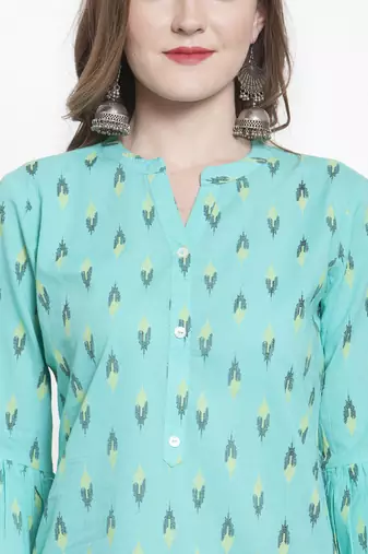 Women Sea Green Floral Printed Pure Cotton Kurta with Palazzos