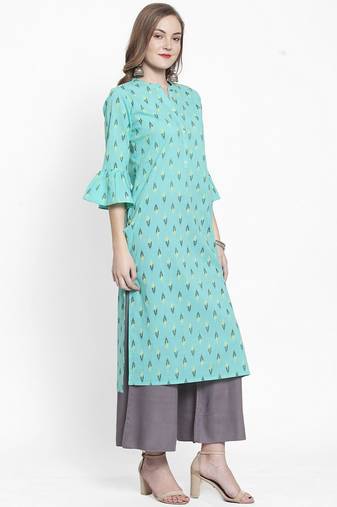 Women Sea Green Floral Printed Pure Cotton Kurta with Palazzos
