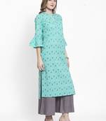 Women Sea Green Floral Printed Pure Cotton Kurta with Palazzos