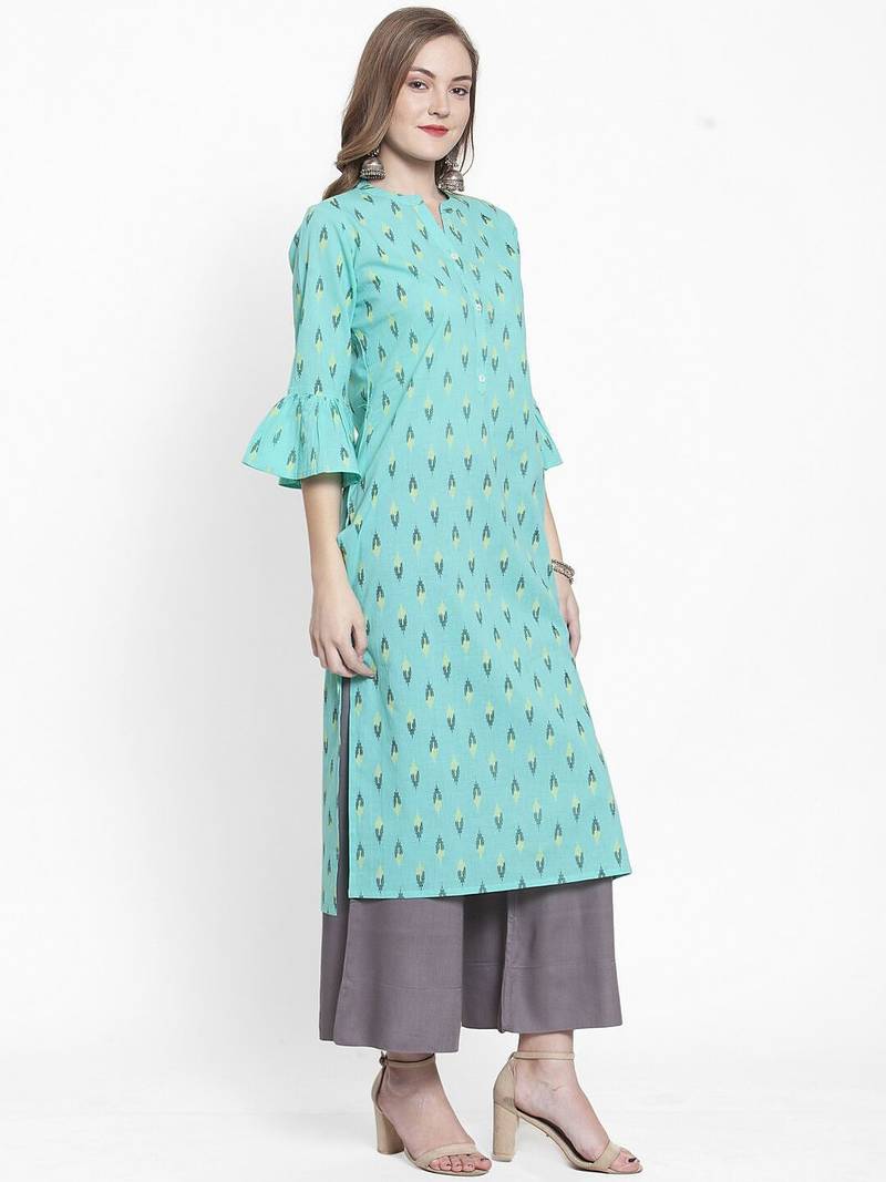 Women Sea Green Floral Printed Pure Cotton Kurta with Palazzos
