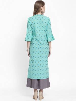 Women Sea Green Floral Printed Pure Cotton Kurta with Palazzos 5