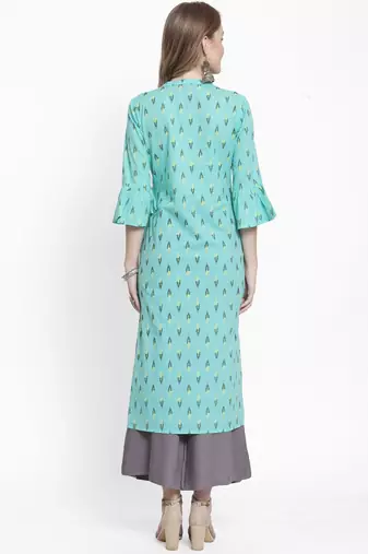 Women Sea Green Floral Printed Pure Cotton Kurta with Palazzos