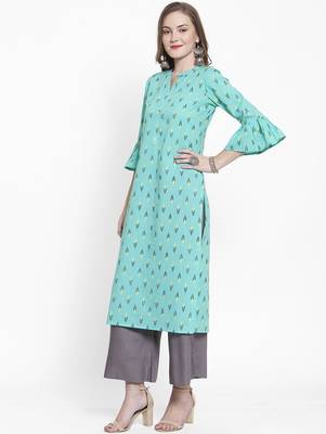 Women Sea Green Floral Printed Pure Cotton Kurta with Palazzos 6