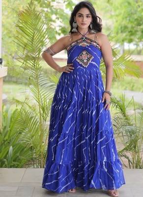 Violet georgette readymade anarkali suit with laheriya & kutchi work 1