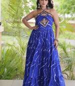 Violet georgette readymade anarkali suit with laheriya & kutchi work