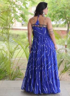Violet georgette readymade anarkali suit with laheriya & kutchi work 4