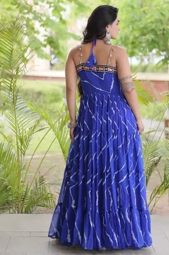 Violet georgette readymade anarkali suit with laheriya & kutchi work