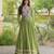 P green cotton readymade anarkali suit with thread embroidery work
