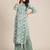 Women Turquoise Blue & Off-White Floral Angrakha Pure Cotton Kurta With Palazzos