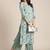 Women Turquoise Blue & Off-White Floral Angrakha Pure Cotton Kurta With Palazzos