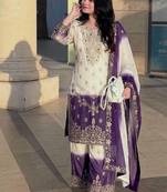 Violet&white georgette readymade suit with zari & embroidery work