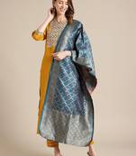 Women Yellow Ethnic Motifs Embroidered Thread Work Kurta with Palazzos & With Dupatta