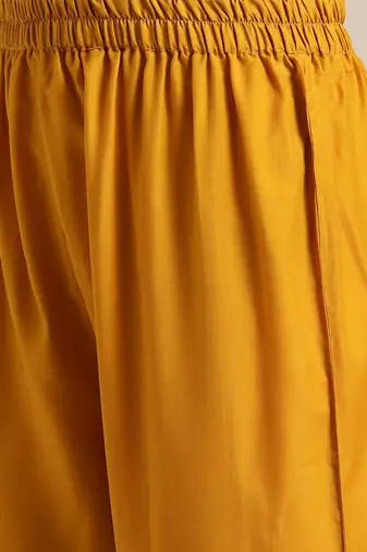 Women Yellow Ethnic Motifs Embroidered Thread Work Kurta with Palazzos & With Dupatta