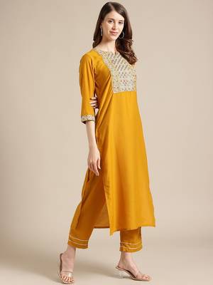 Women Yellow Ethnic Motifs Embroidered Thread Work Kurta with Palazzos & With Dupatta 5