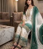 Blue&white georgette readymade suit with diamond & embroidery work