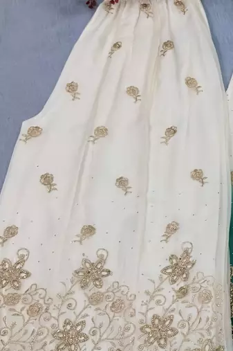 Blue&white georgette readymade suit with diamond & embroidery work