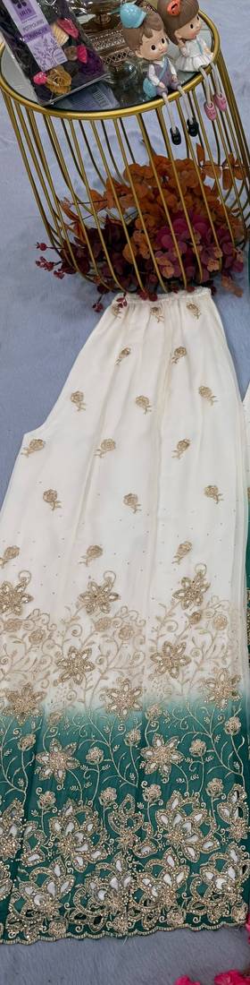 Blue&white georgette readymade suit with diamond & embroidery work