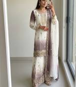 Lavender&white georgette readymade suit with diamond & embroidery work