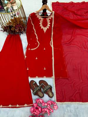 Red georgette readymade suit with sequence & embroidery work 3