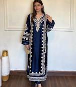 Navy rayon readymade suit with sequence & embroidery work