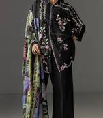 Black cotton readymade suit with thread embroidery work