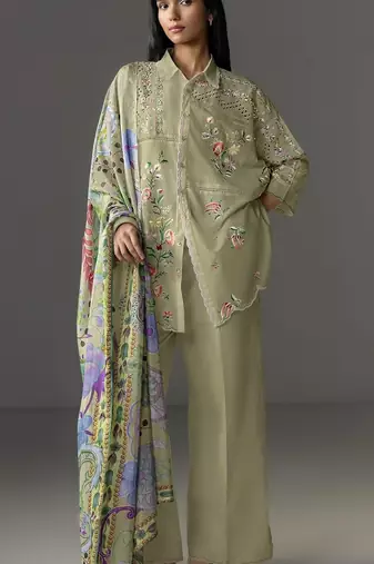 Mustard cotton readymade suit with thread embroidery work