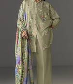 Mustard cotton readymade suit with thread embroidery work