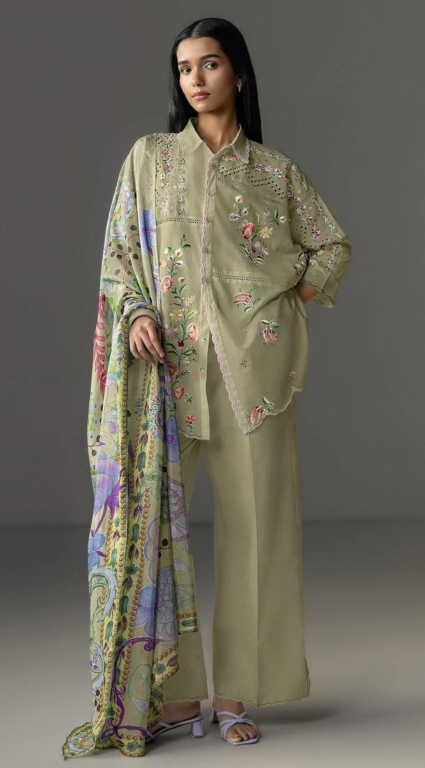 Mustard cotton readymade suit with thread embroidery work