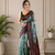 sky blue color multi digital hand picked kalamkari print cotton blend saree
