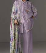Lavender cotton readymade suit with thread embroidery work