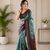 sky blue color multi digital hand picked kalamkari print cotton blend saree