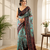 sky blue color multi digital hand picked kalamkari print cotton blend saree