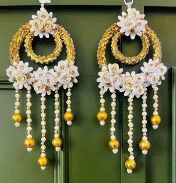 handmade wall hanging with flower & gota ball for home decoration (pack of 2) 1
