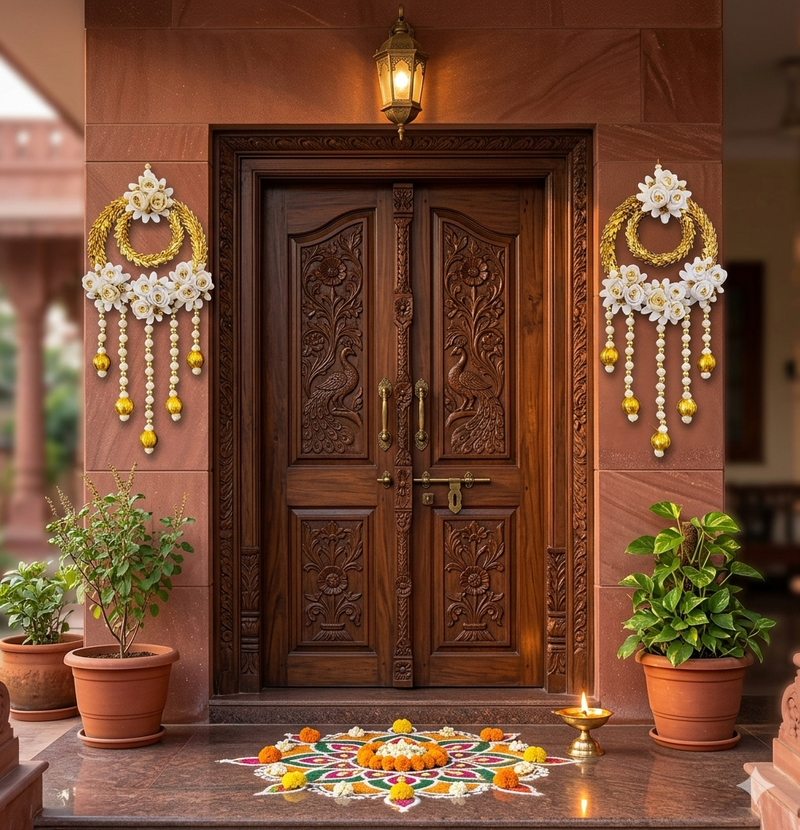 handmade wall hanging with flower & gota ball for home decoration (pack of 2)