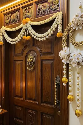 handmade wall hanging with flower & gota ball for home decoration (pack of 2)