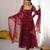 Women maroon bandhani print anarkali kurta with pent & dupatta