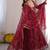 Women maroon bandhani print anarkali kurta with pent & dupatta