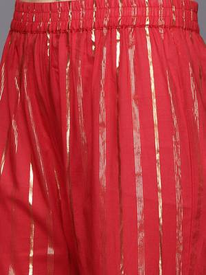 Women Red Striped Kurta with Sharara & With Dupatta 3