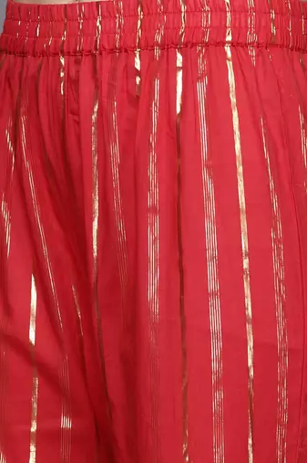 Women Red Striped Kurta with Sharara & With Dupatta
