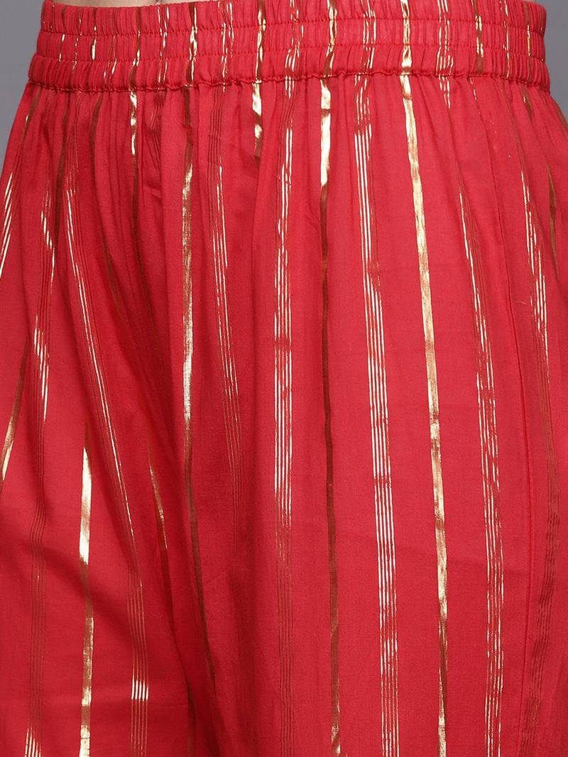 Women Red Striped Kurta with Sharara & With Dupatta