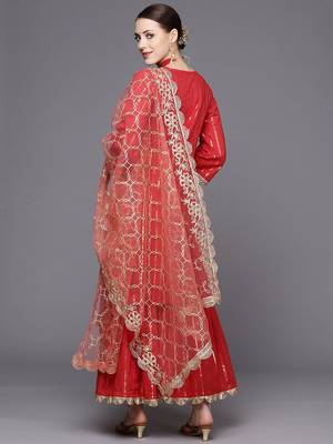 Women Red Striped Kurta with Sharara & With Dupatta 7
