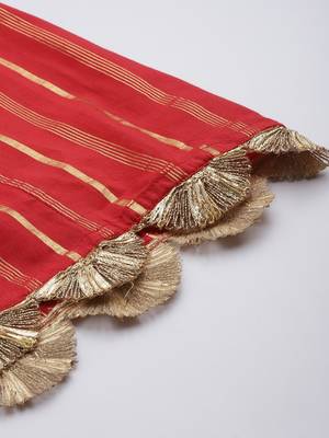Women Red Striped Kurta with Sharara & With Dupatta 8